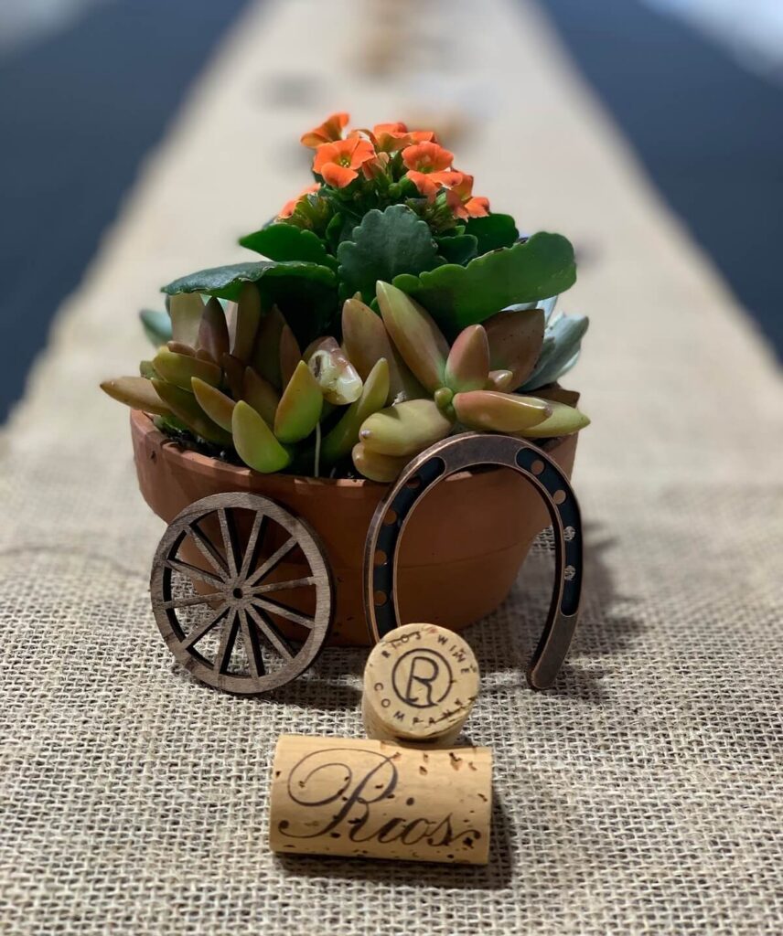 table setting with cork and succulent